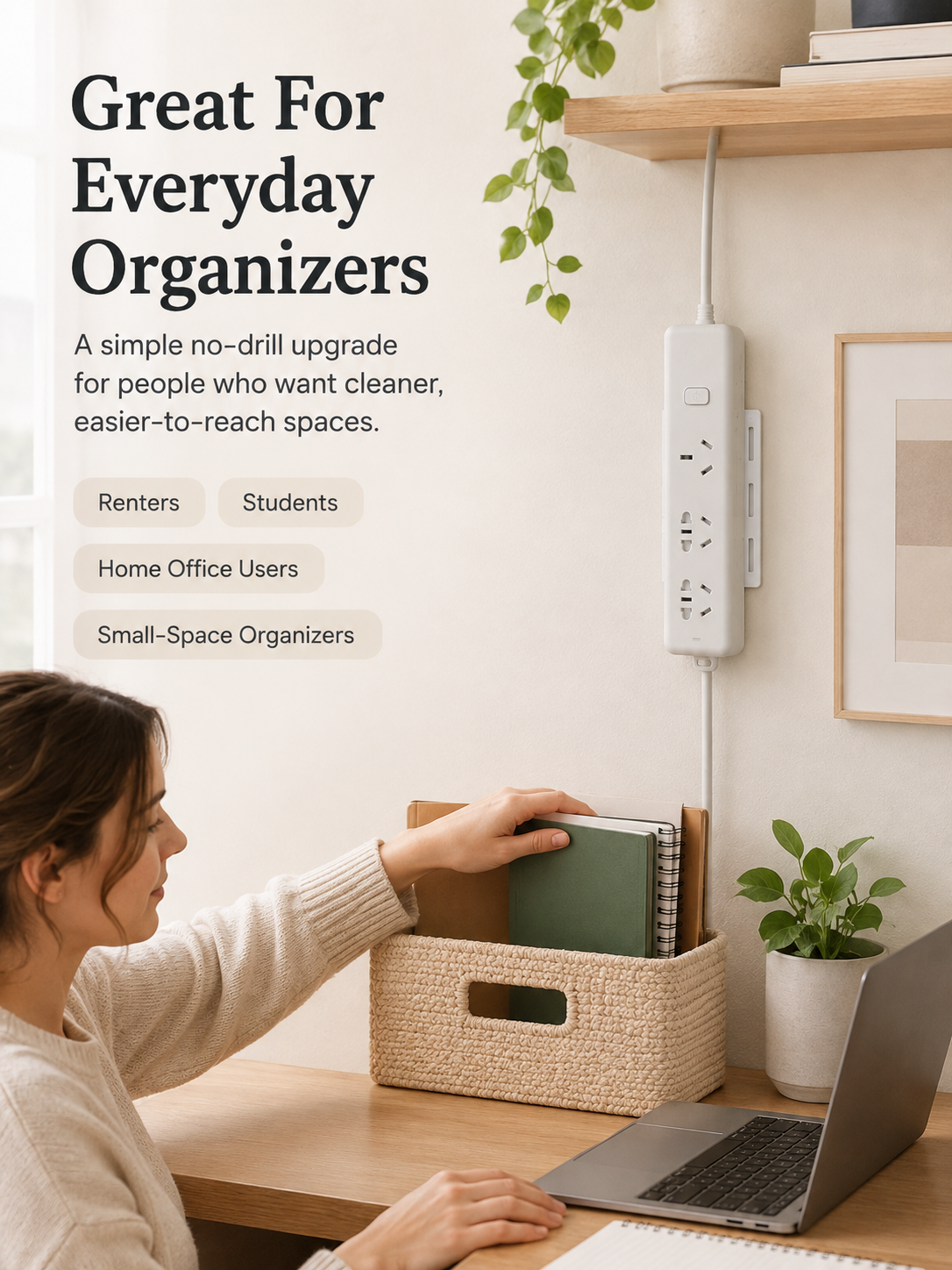 ๐5 Counts Punch-Free Power Strip Holder โ Peel, Stick & Organize