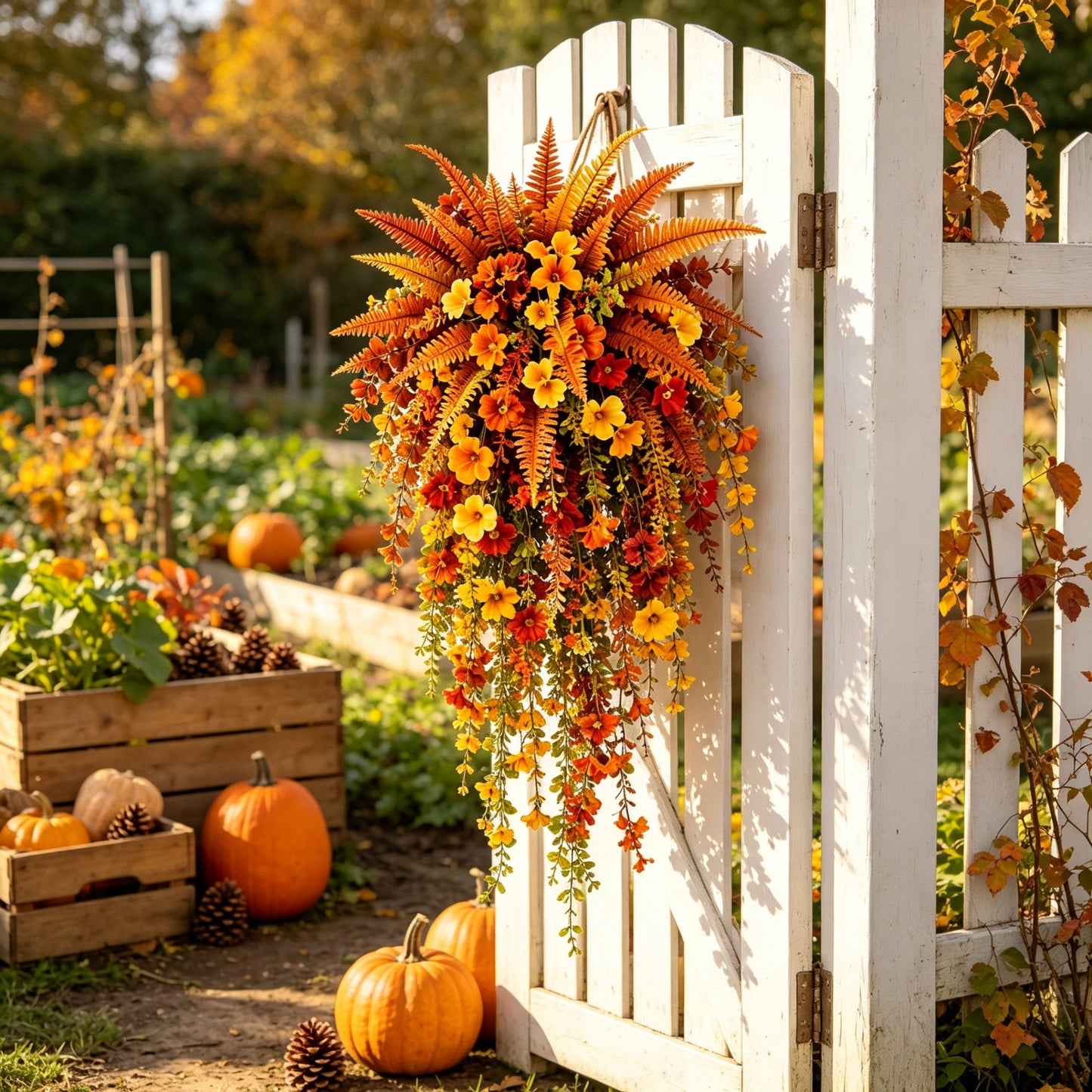 đ ARTIFICIAL FALL HARVEST HANGING BASKET - AUTUMN PORCH & DOOR DECORATION