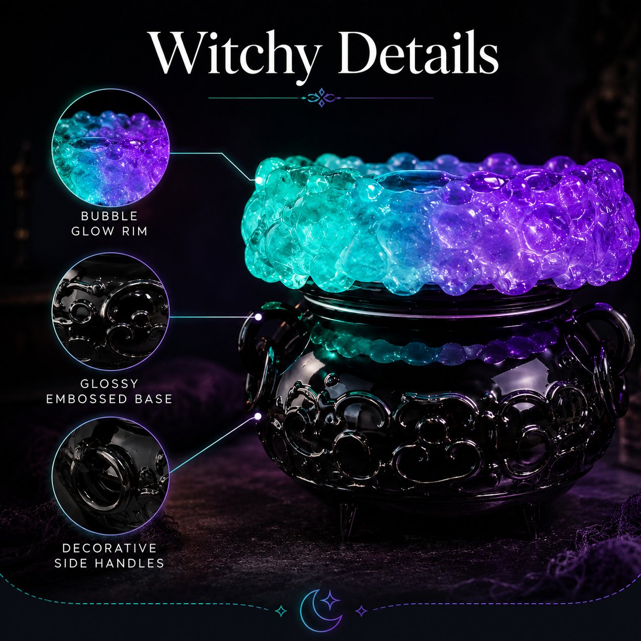 Halloween Cauldron LED Bubble Light Decor, Witch Potion Black Cauldron Lamp with Color Changing Glow, Spooky Gothic Tabletop Mood Light for Halloween Party Home Shelf Decor