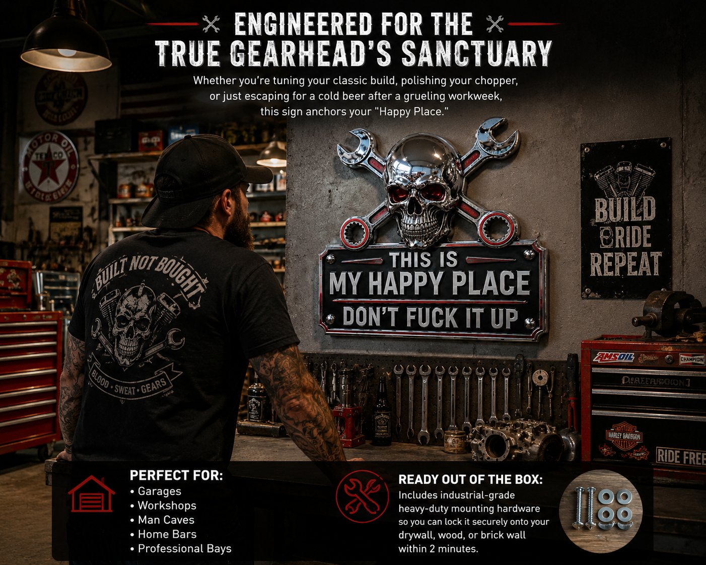 đ"This Is My Happy Place" Garage Wall Sign