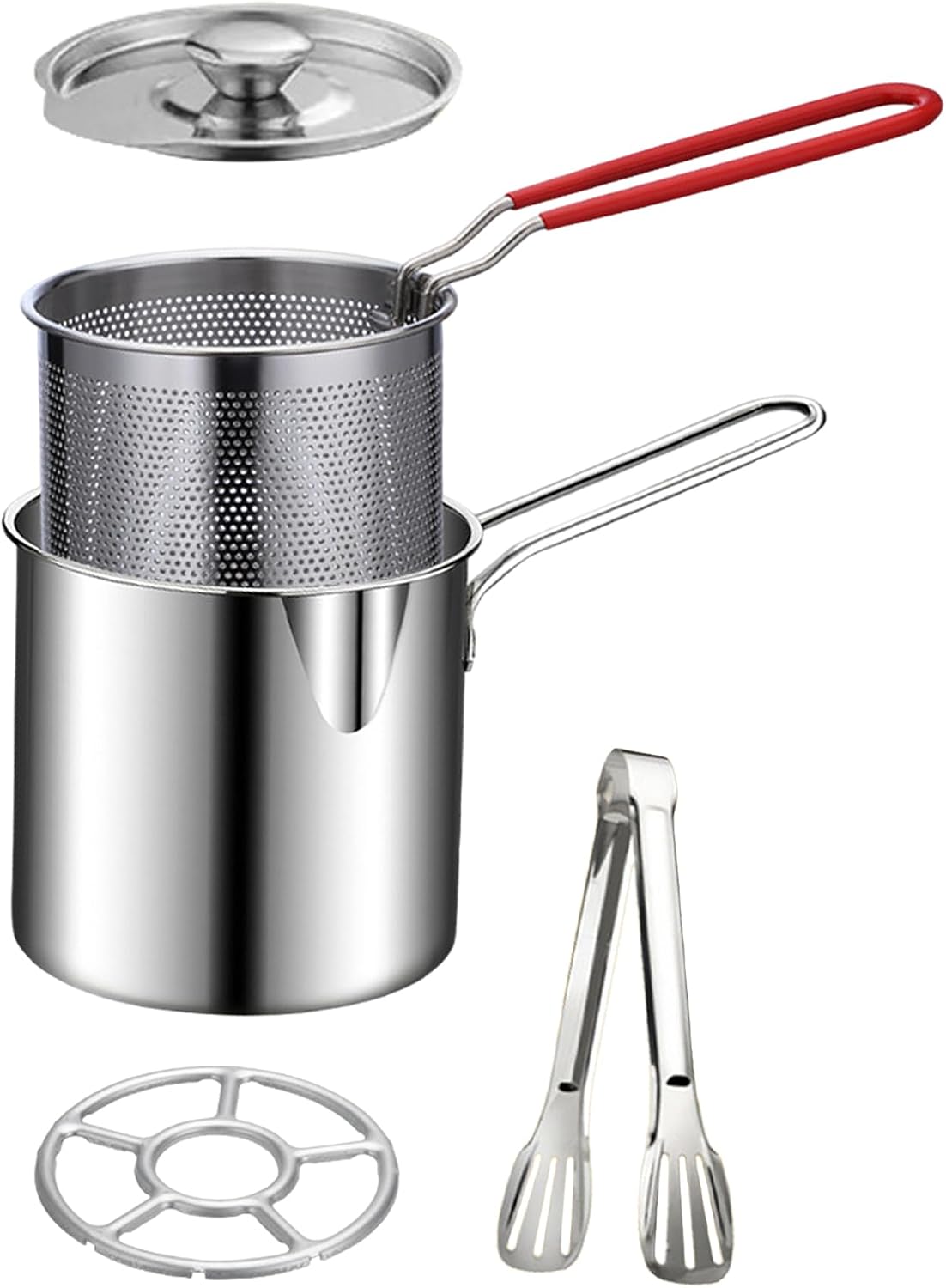 ๐ Personal Mini Deep Fryer Set โ Stainless Steel Pot with Lift-Out Draining Basket & Food Tongs