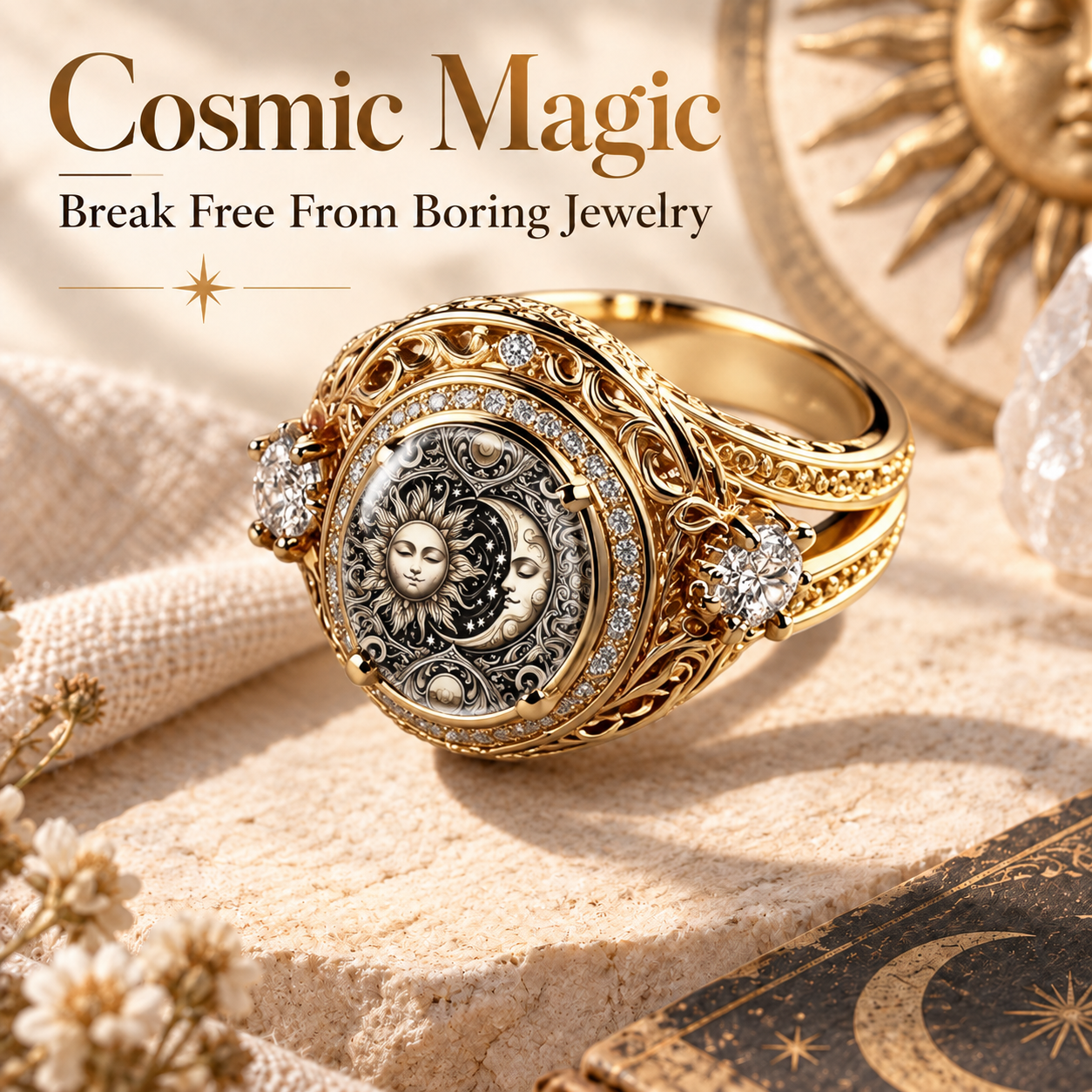Vintage Sun and Moon Celestial Ring ✨