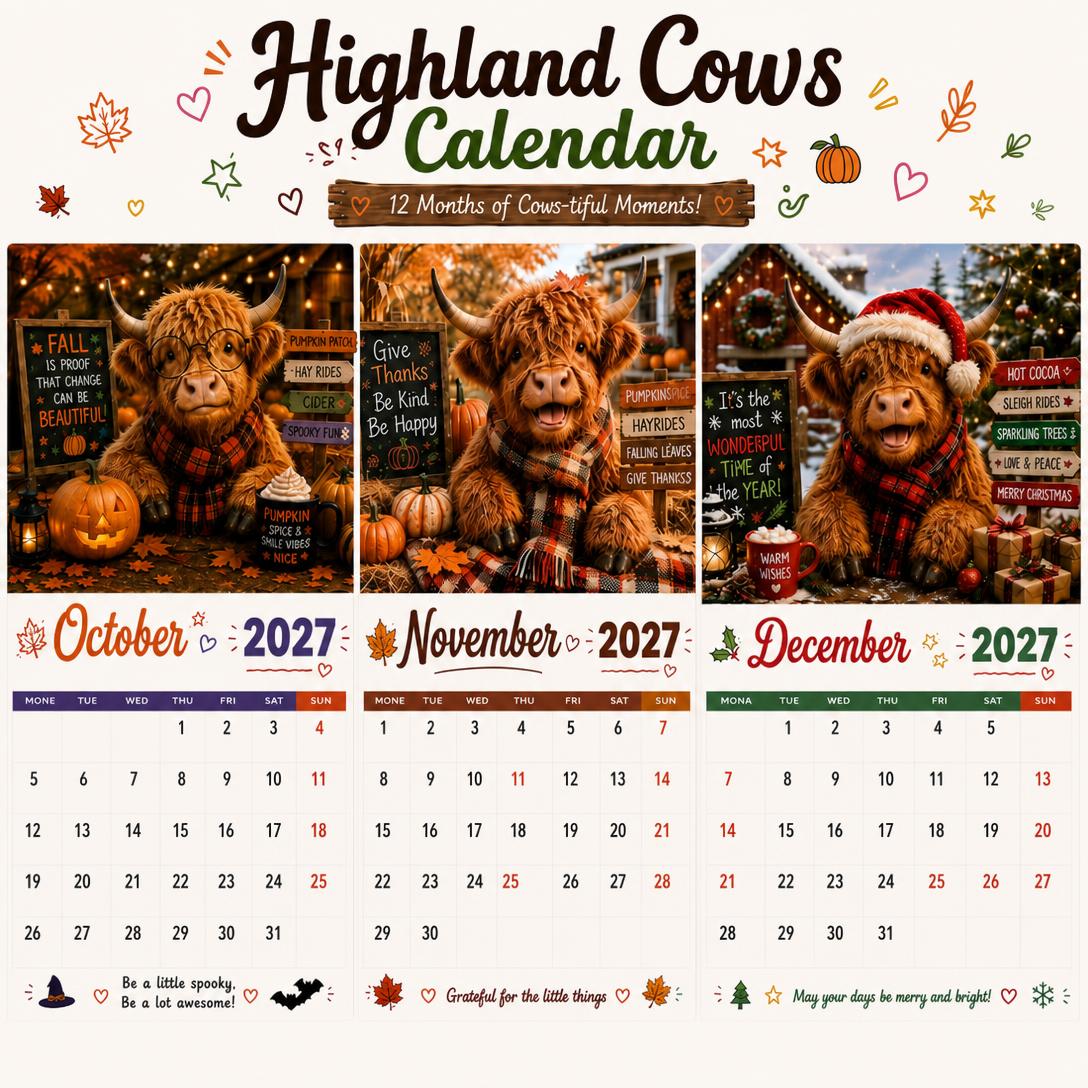 ๐ฅ Hot Calendar Dealโ๐ 2027 Funny Highland Cow Wall Calendar ๐ฎ | Gift for Cow Lovers
