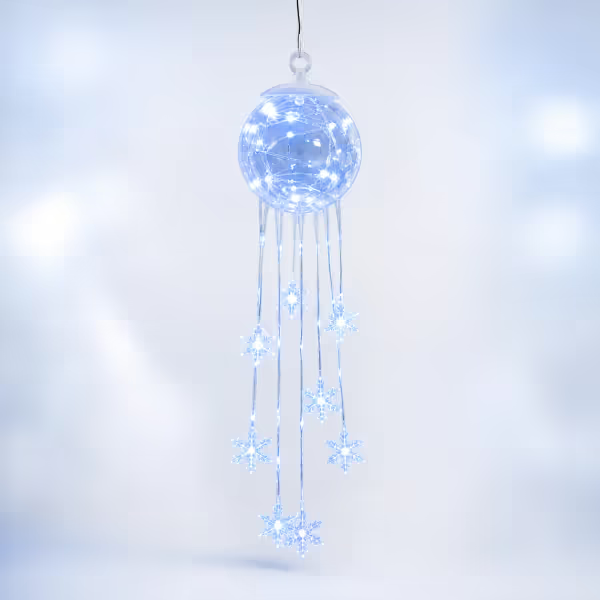 💎 CHRISTMAS FAVORITE | Crystal-Style Globe Ornament – Icy Blue LED Snowflake Hanging Decoration for Holiday Décor