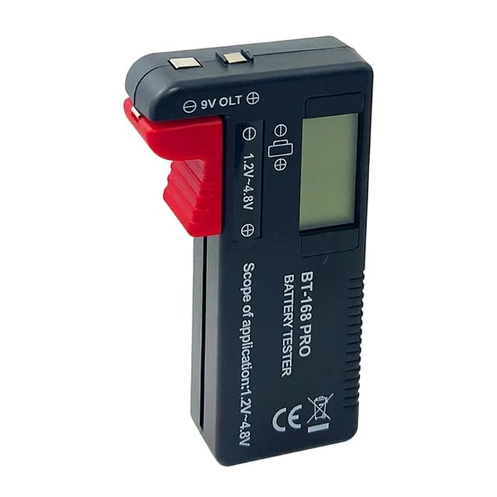 Digital Battery Checker โ Large LCD display shows exact remaining power. Compact & portable โ test before you toss! ๐งช๐ช