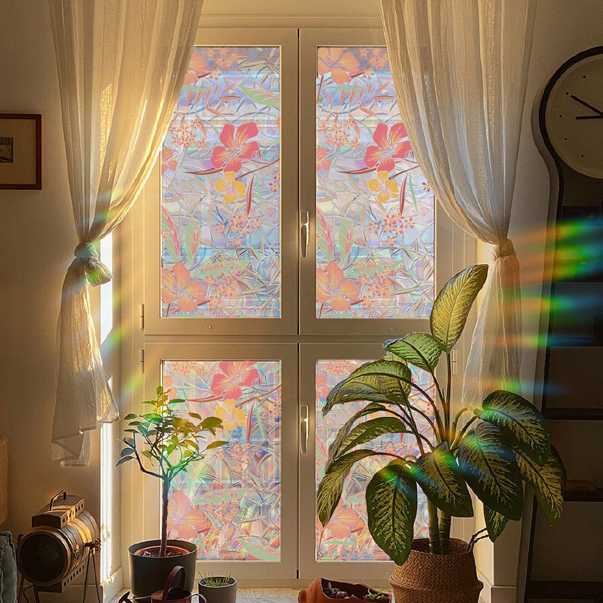 💐Colorful flowers, dazzling sunlight, double-sided visible glass decorative wall stickers