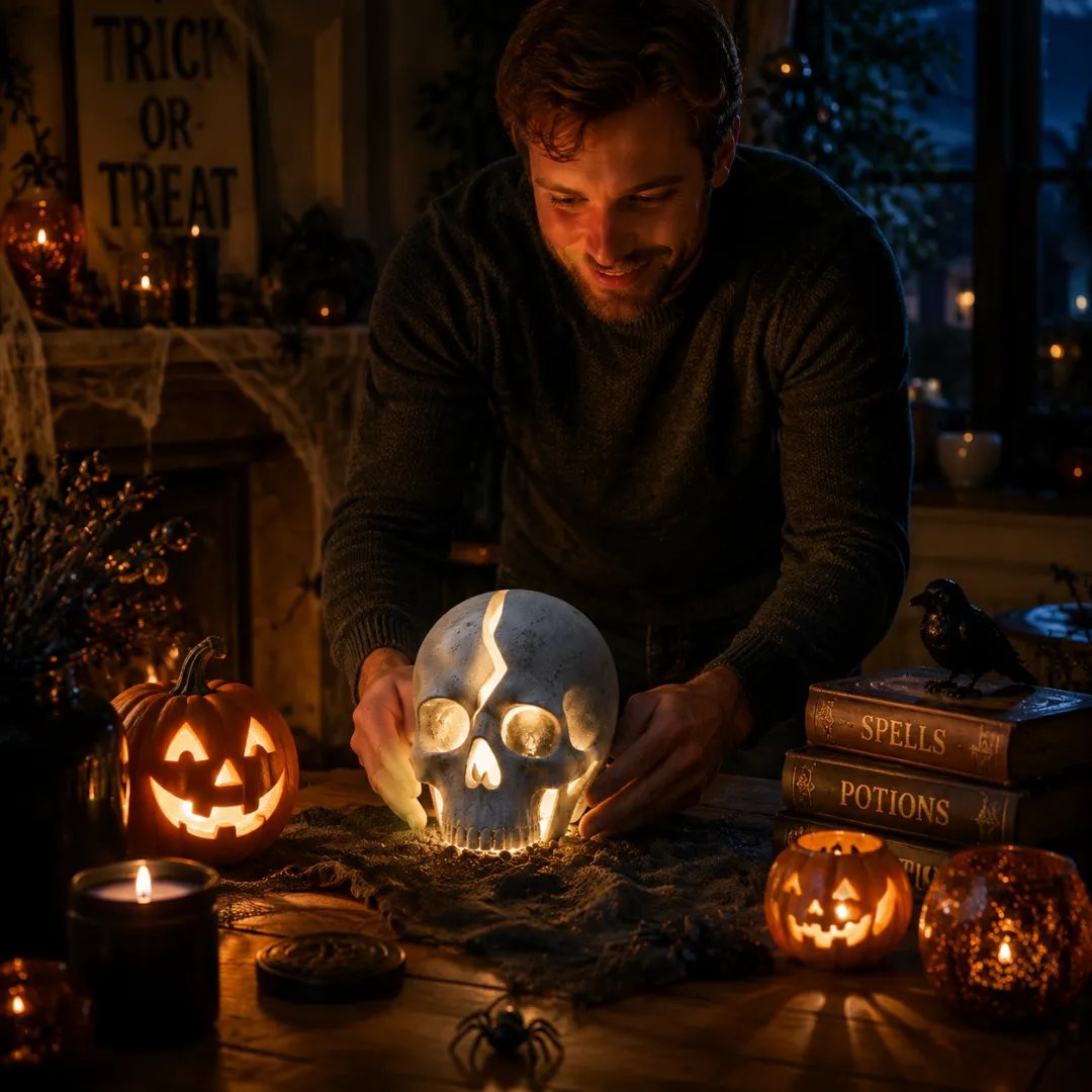 đ Cracked Skull Solar Garden Light