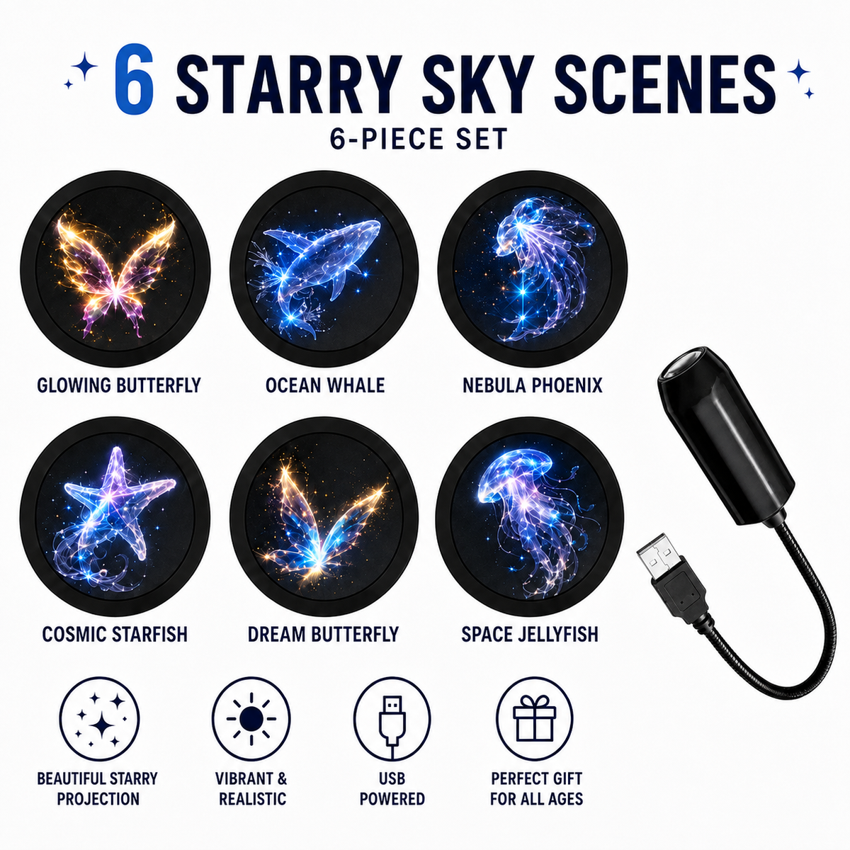 HD Holiday Scene Projector – Swappable Discs, USB Plug & Play | Christmas, Halloween & Galaxy