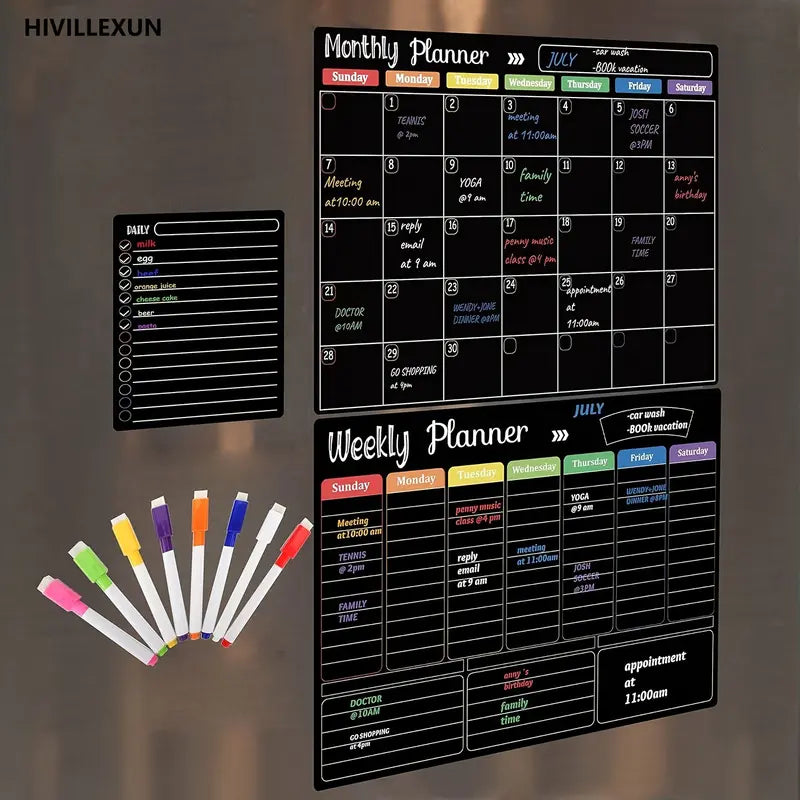 đ
Black Magnetic Dry Erase Boards Set of 3 | Ultimate Fridge Organizer & Planner â¨
