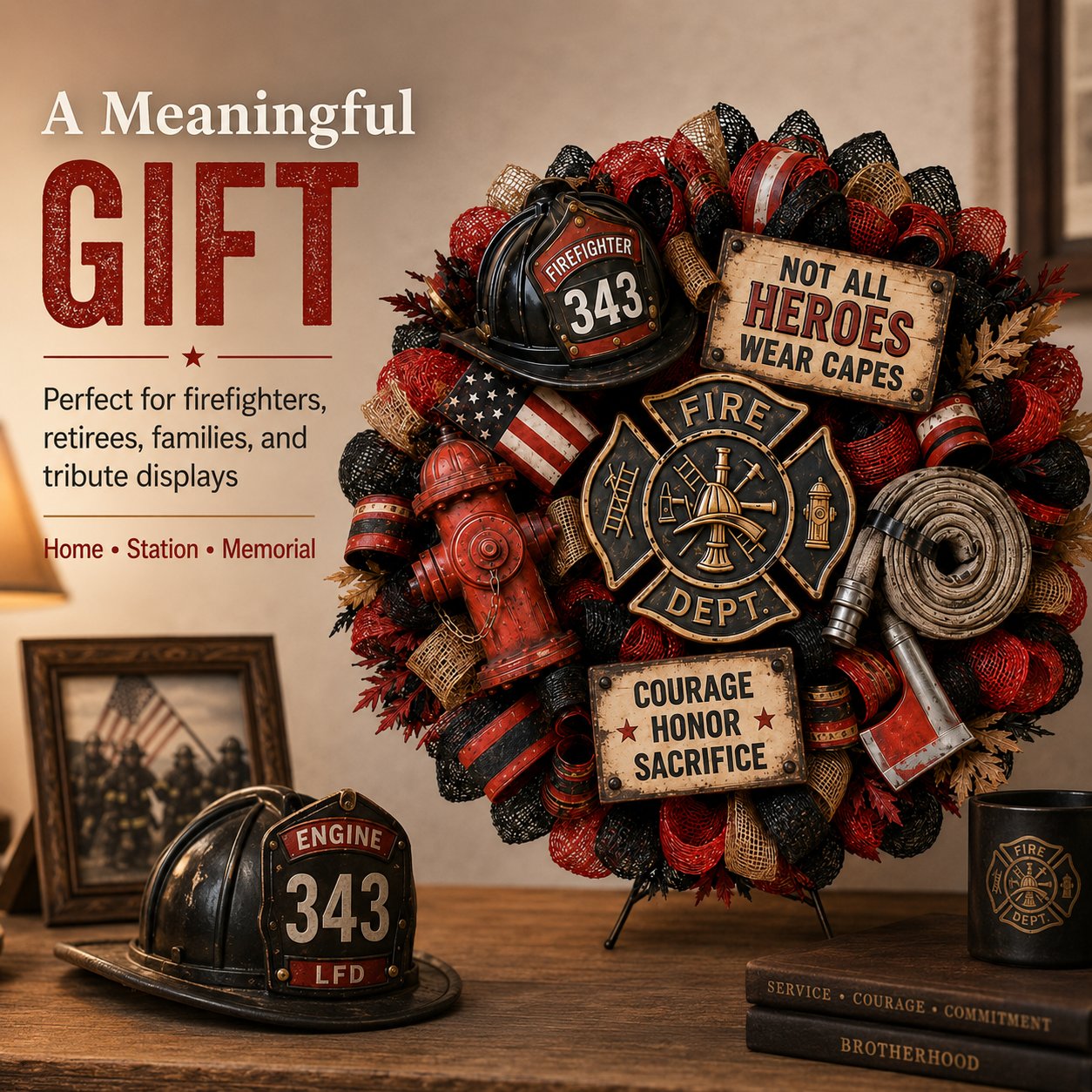 đĨ Honor the Brave â Handcrafted Firefighter Tribute Wreath đâ¤ī¸