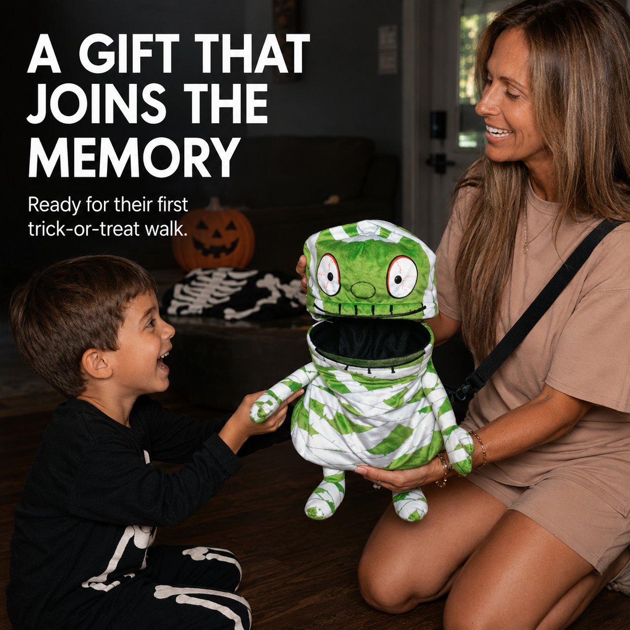 🧟🍬Hands-Free Musical Animated Mummy Children's Halloween Trick orTreat Bag with Wide-Open Mouth