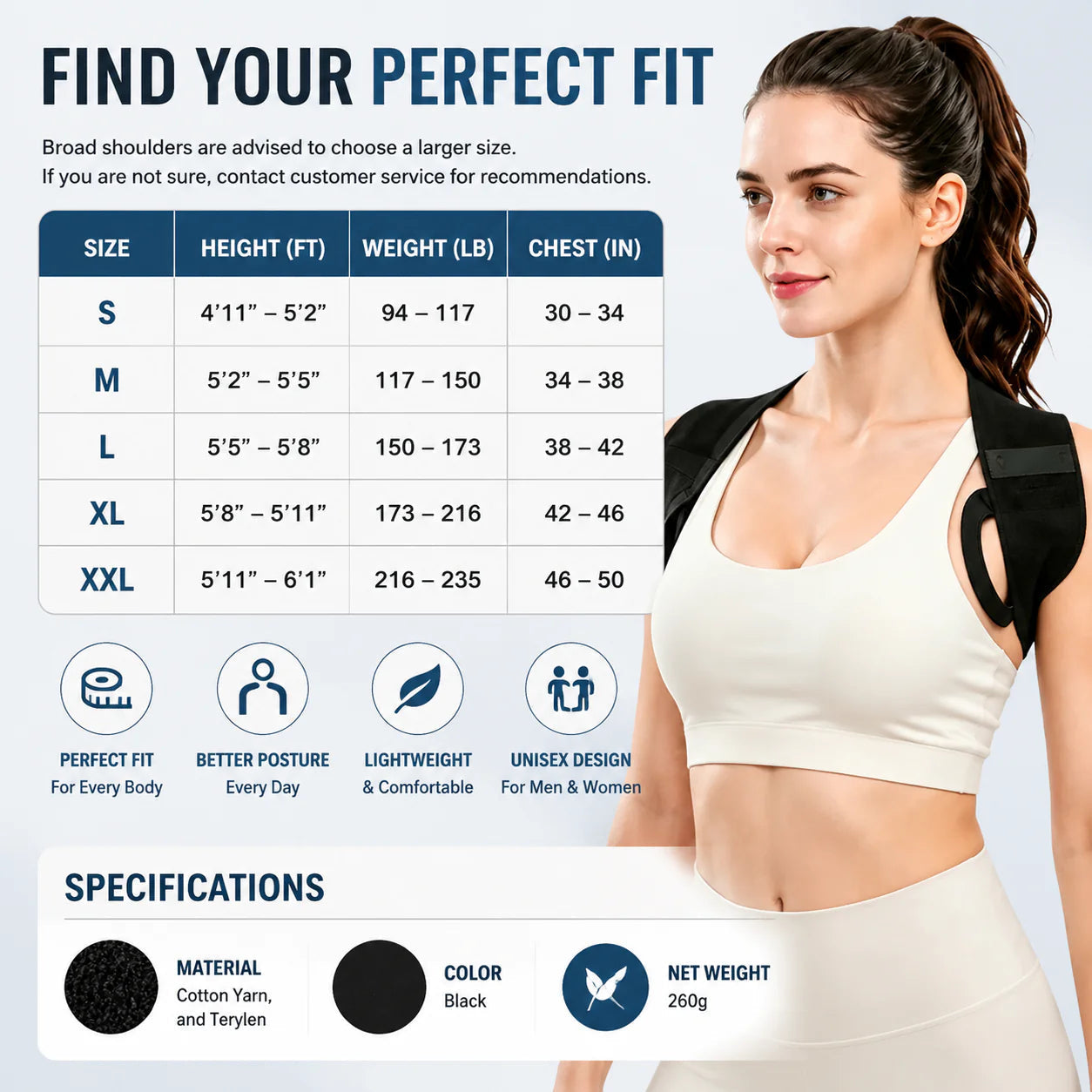 Posture Corrector for Men & Women – Lightweight Back & Shoulder Support Brace