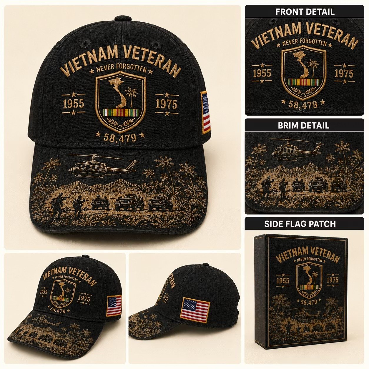 Vietnam Veteran Never Forgotten 1955â1975 Commemorative Cap đēđ¸