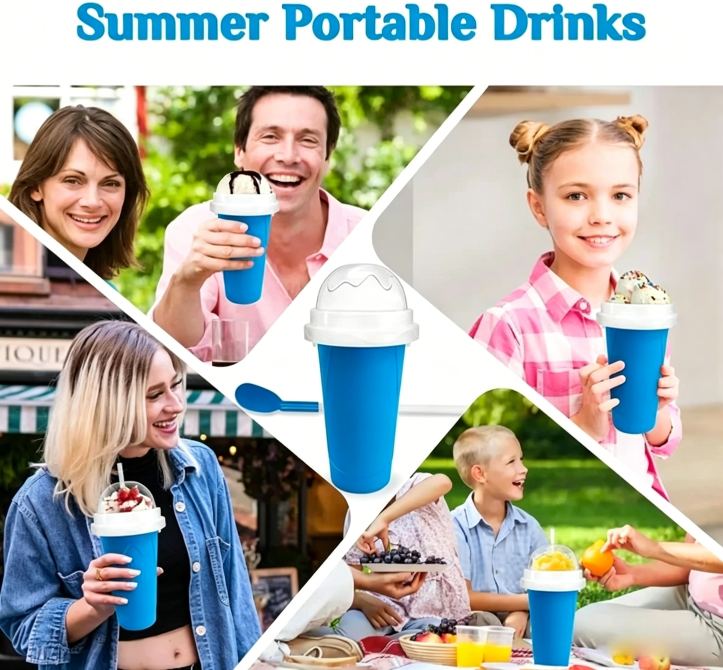 Slushy Cup, Freeze, Squeeze and Enjoy! Slushie Magic Cup, Homemade DIY Gadget with Lid & Straw Spoon 350ML, Washable, BPA free