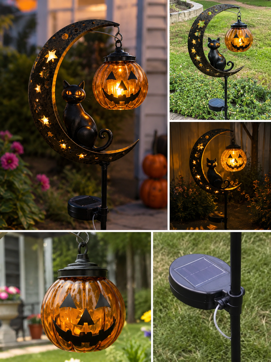 đĨ 55% OFF TODAY đģ Solar Halloween Garden Stake Light with Black Cat & Pumpkin
