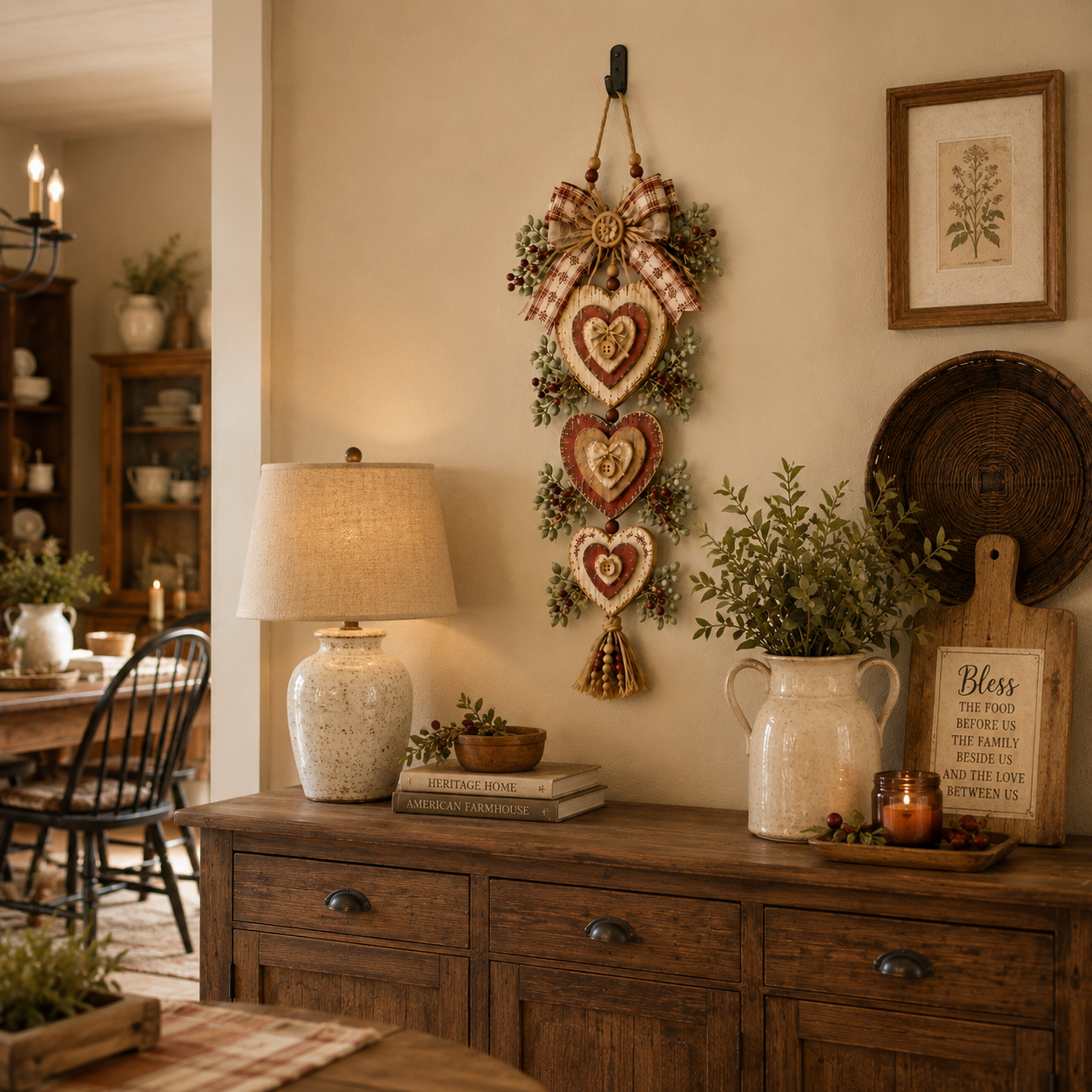 Vintage Farmhouse Layered Heart Wall Hanging