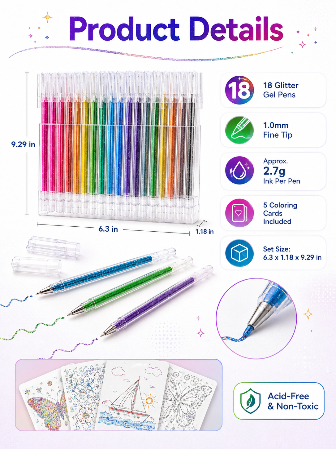 โจ Sparkle Deal Vibrant Glitter Gel Pens for Coloring, Drawing & Creative Fun