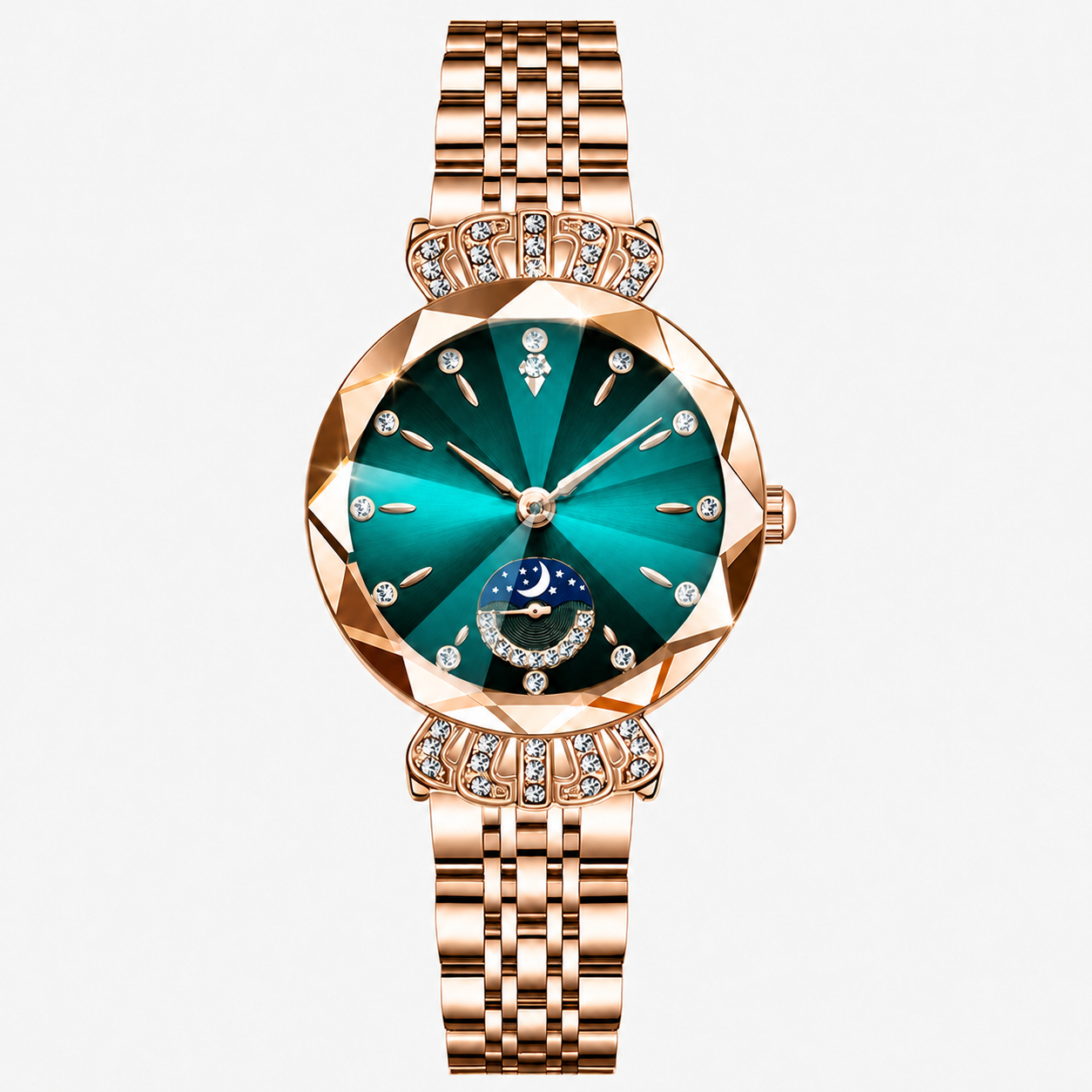 👑 Luxurious Rose Gold Crystal Quartz Watch – Diamond Cut Vintage Wristwatch ✨