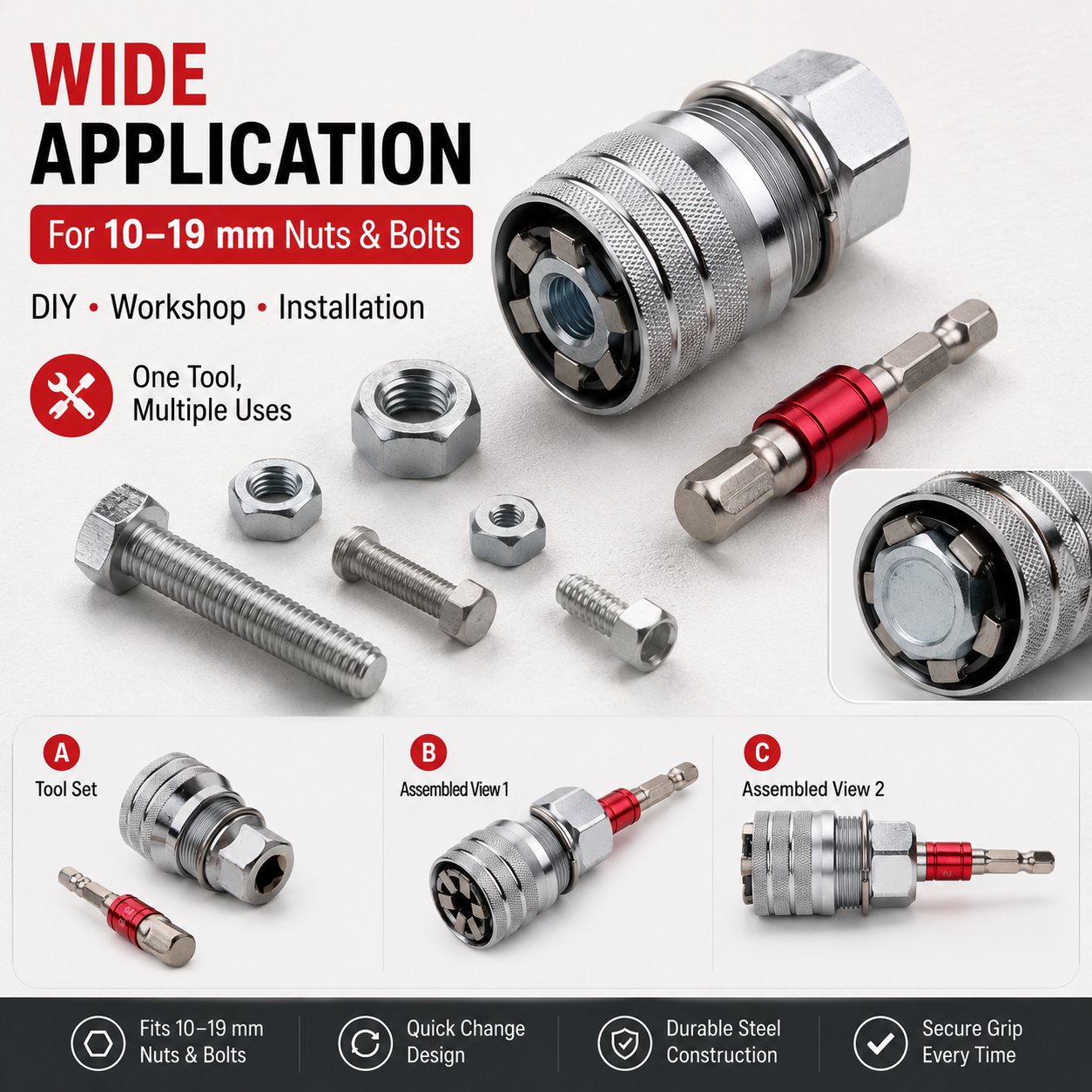๐ง One Socket Replaces Them All โ Fits 10โ19mm Bolts & Nuts in Seconds