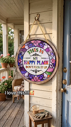 đĨ LAST DAY 49% OFF â đ Stained Glass-Style Happy Place Hanging Suncatcher | Sunlight-Catching Quote Decor for Windows, Porches, Patios & Gifts â¨