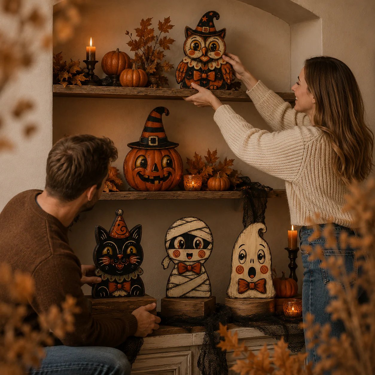 Vintage Halloween Wooden Character Tabletop Decor