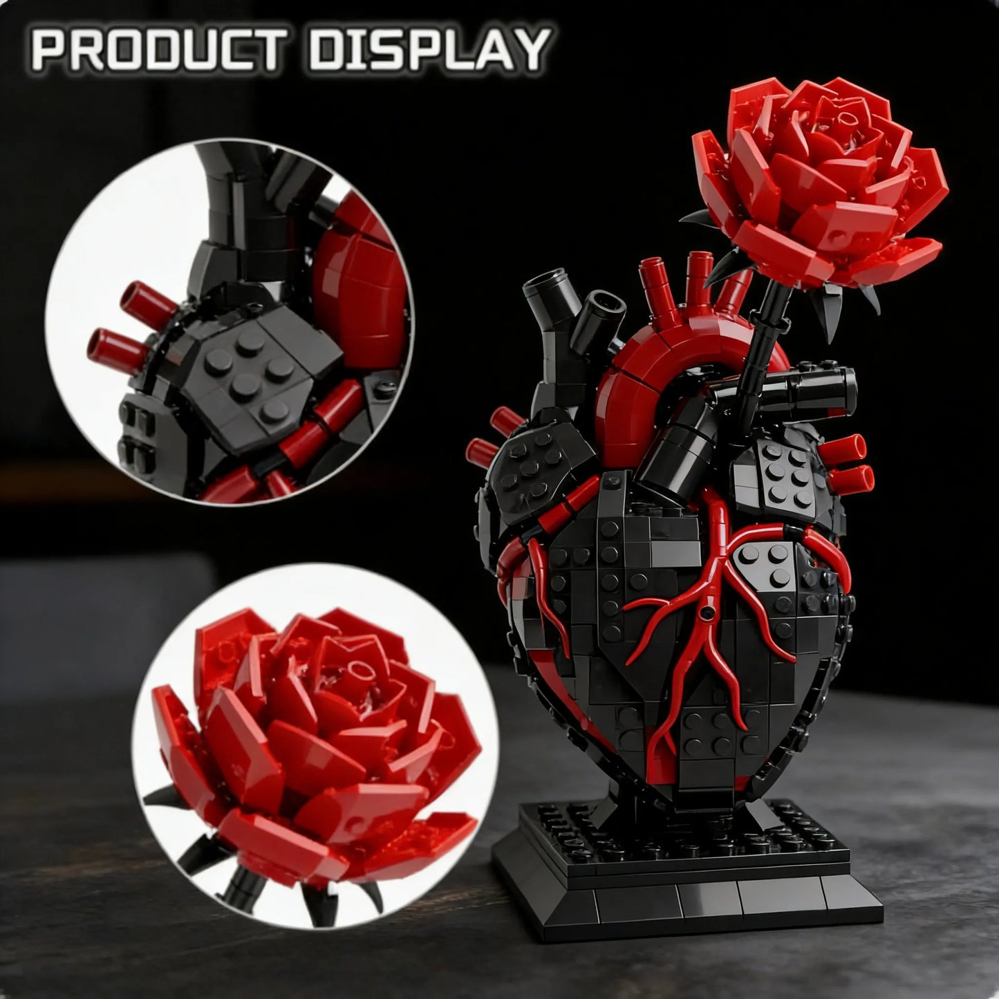 🌹Forbidden Heart — Black Thorn Rose Building Block