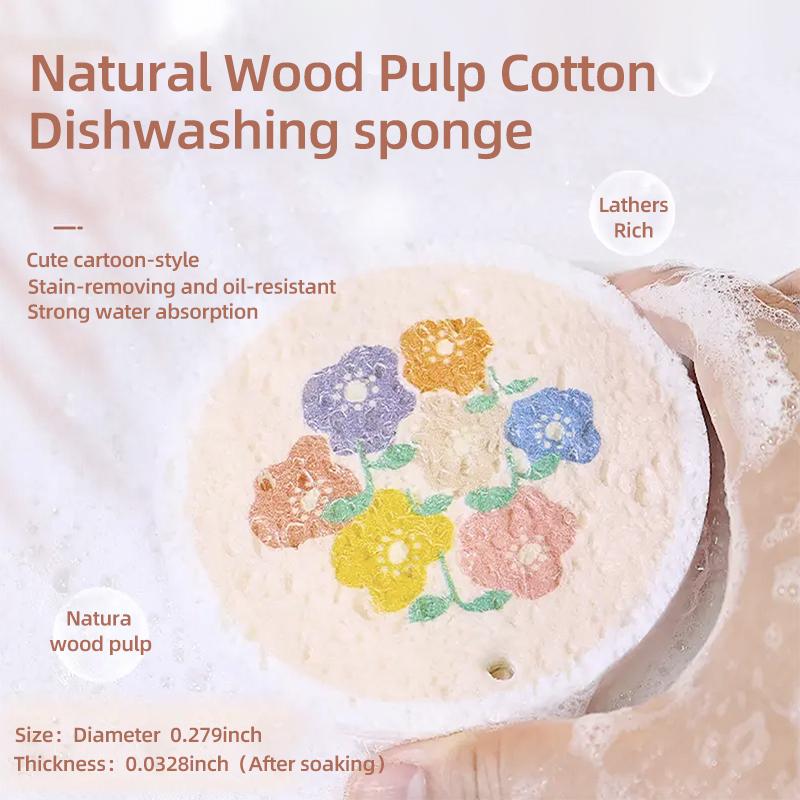 Natural Wood Pulp Floral Dish Sponge 🌱 | Eco-Friendly Kitchen Cleaning Essential 🧽