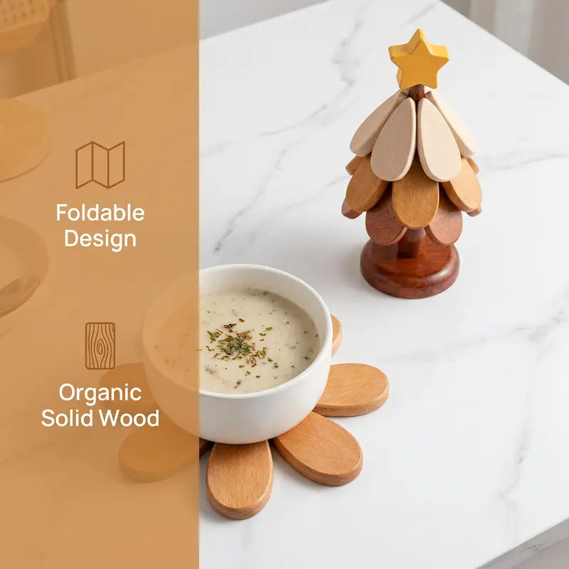 đ 2-in-1 Wooden Christmas Tree Trivet | Festive Table Centerpiece