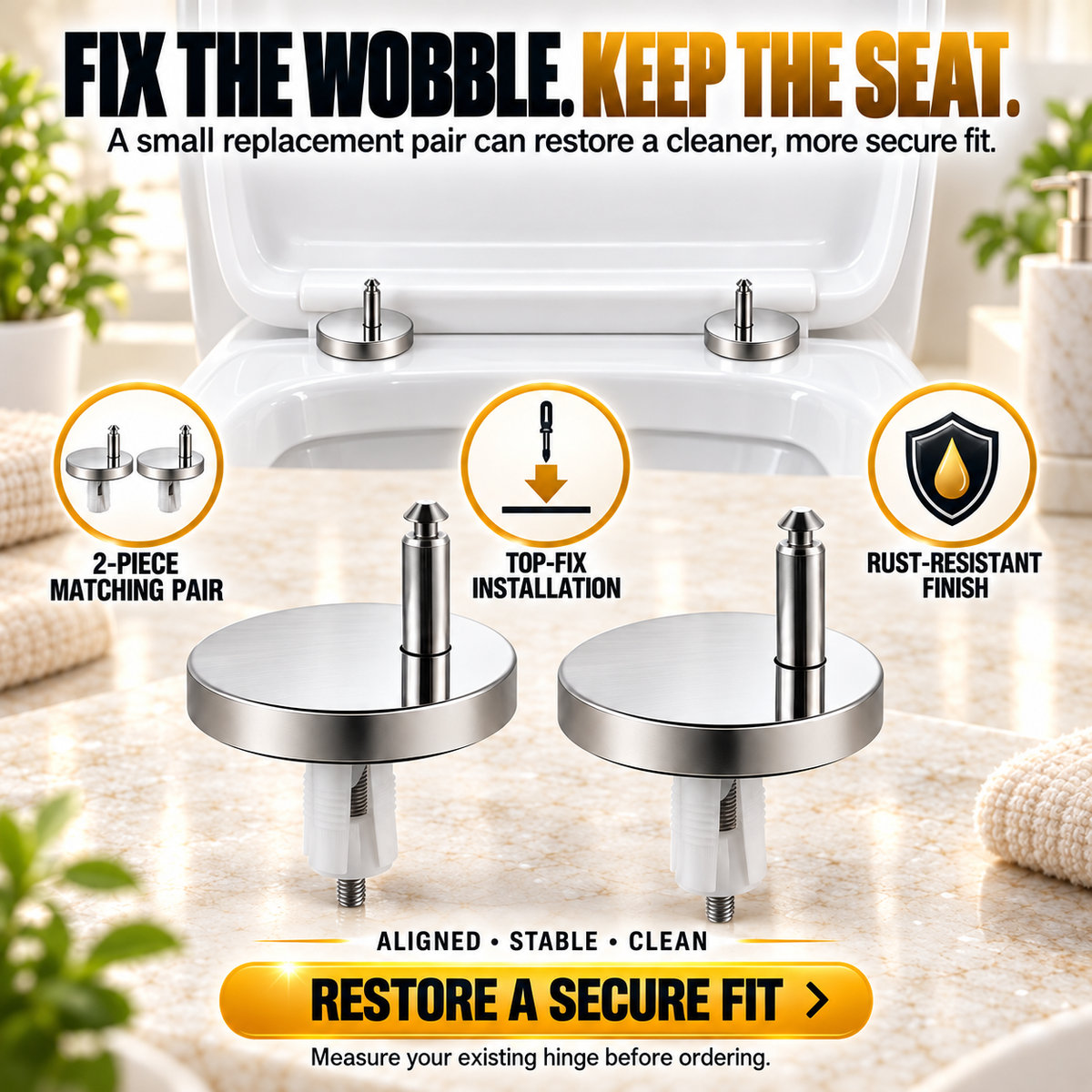 🔩 4-Pack Top-Fix Toilet Seat Hinge Bolts – Adjustable Anti-Wobble Replacement Kit