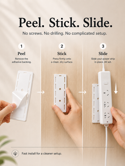 🔌5 Counts   Punch-Free Power Strip Holder – Peel, Stick & Organize
