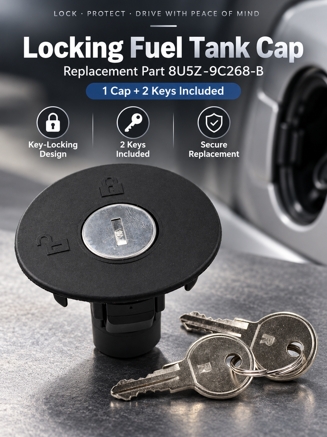 🔐 Locking Fuel Tank Cap with 2 Keys – Replacement Part 8U5Z-9C268-B