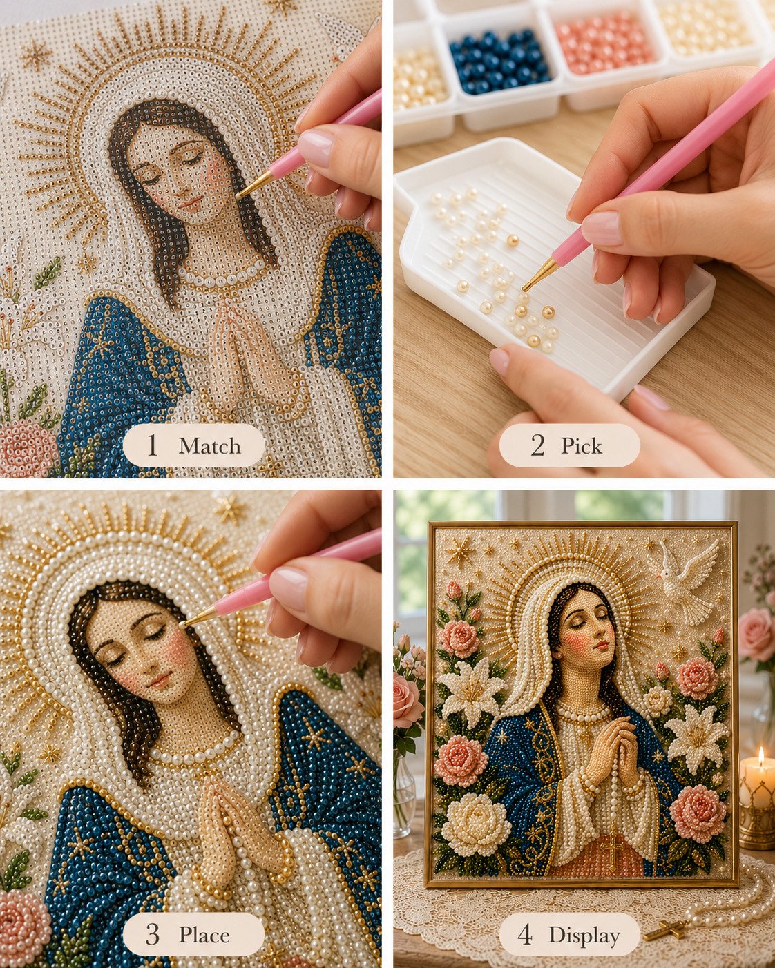 🔥HOT SALE🔥🙏 Divine Pearl Bead Virgin Mary Icon – A Peaceful DIY Faith Art Gift ✨