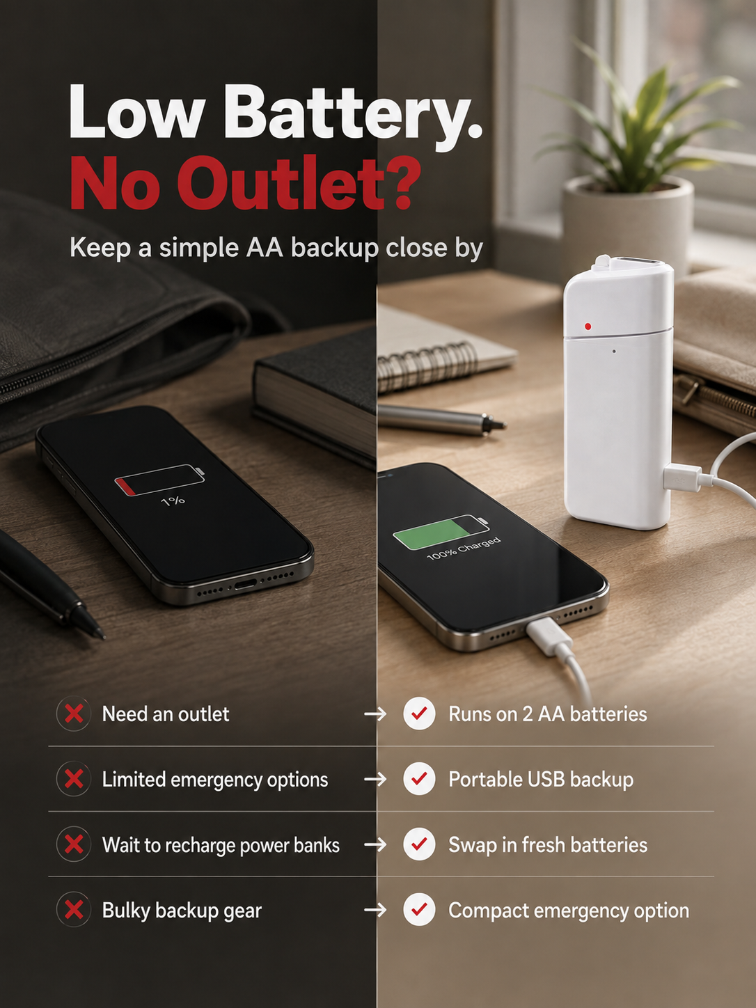 🔋 Emergency Phone Charger – AA Battery Powered USB Backup with LED Flashlight