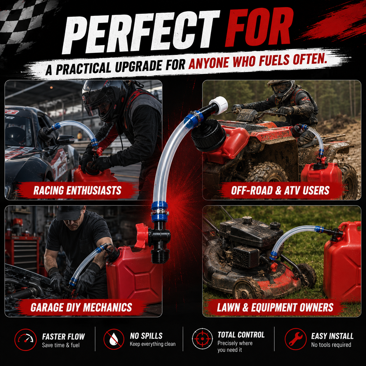 ⛽ Racing Fuel Can Upgrade Kit – No Spill Fuel Jug Nozzle Kit