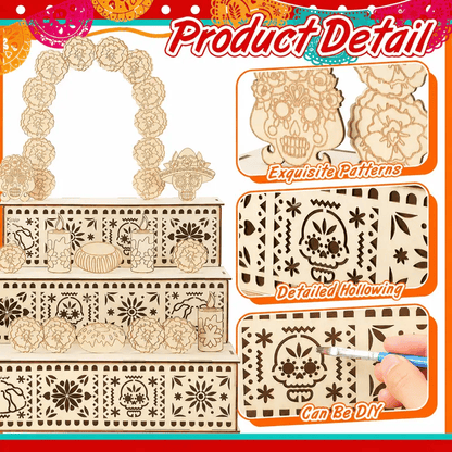 Day of the Dead Wooden Altar Display Set — 3-Tier Ofrenda Centerpiece (Buy 2, Free Shipping)