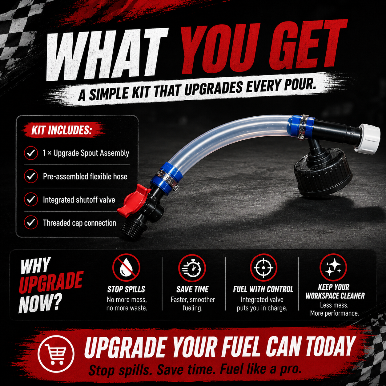 ⛽ Racing Fuel Can Upgrade Kit – No Spill Fuel Jug Nozzle Kit