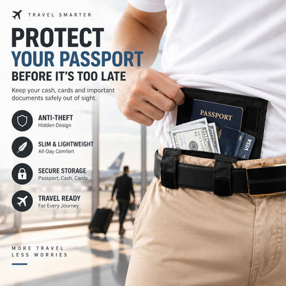 ✈️ Hidden Anti-Theft Passport Pouch – Slim Travel Security Belt Wallet for Cash, Cards & Documents