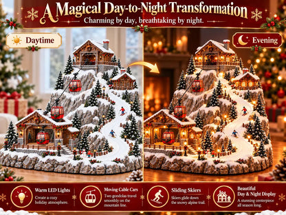 Animated ChristmasMountain Cable Car & SkiVillage Scene⛷️