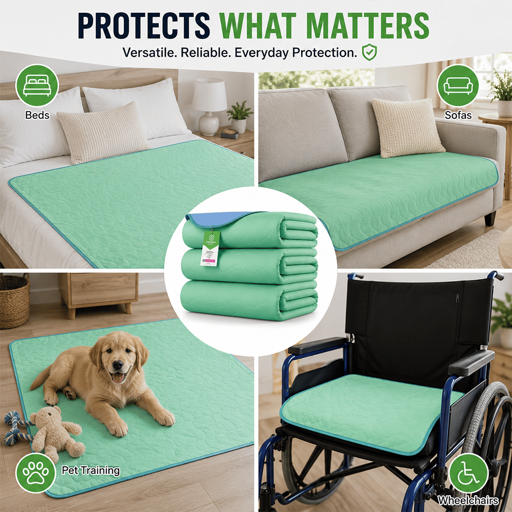 🌙 Washable Underpads – Heavy Absorbency Reusable Waterproof Protection for Kids, Adults, Seniors & Pets