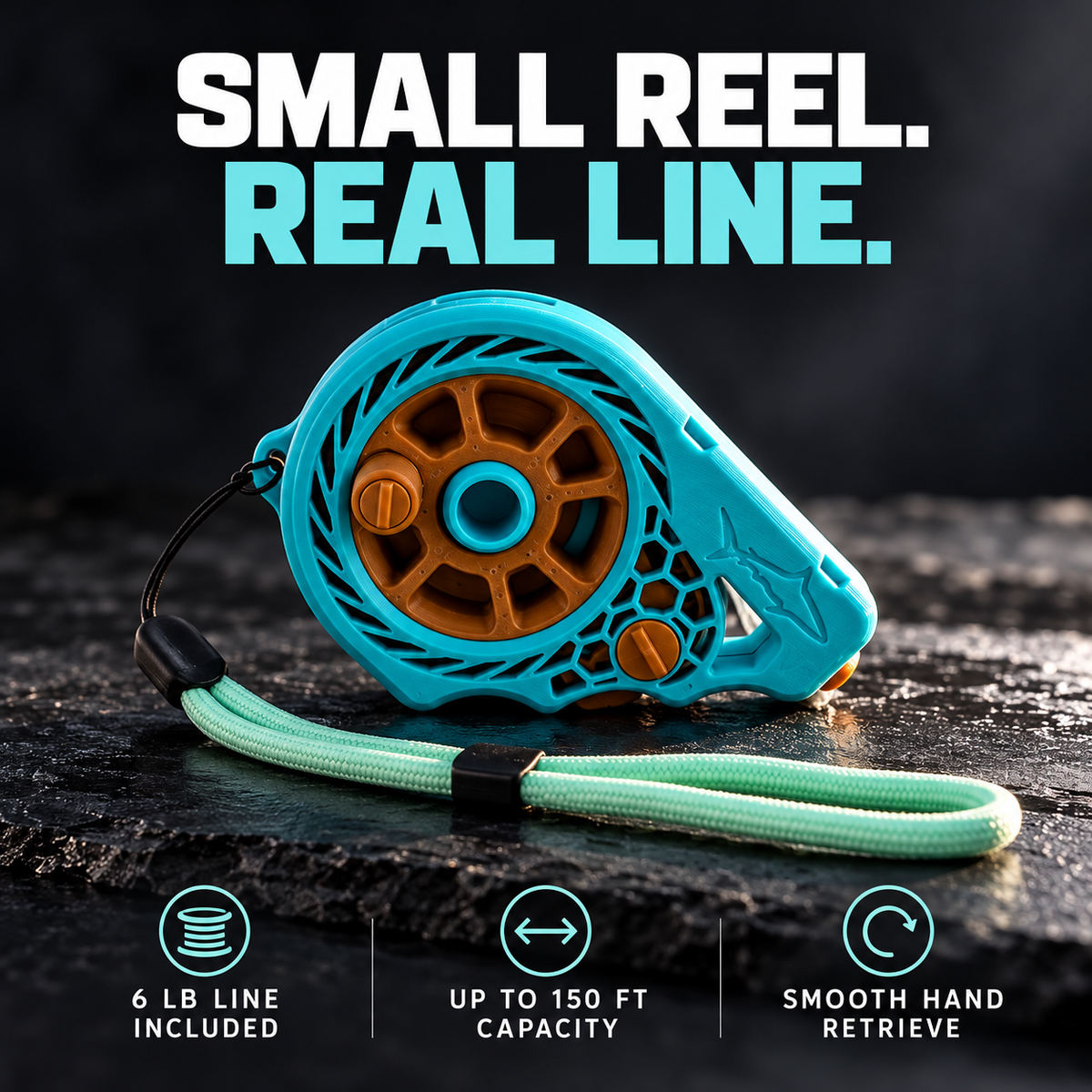 Pocket fishing reel with 6 lb line information