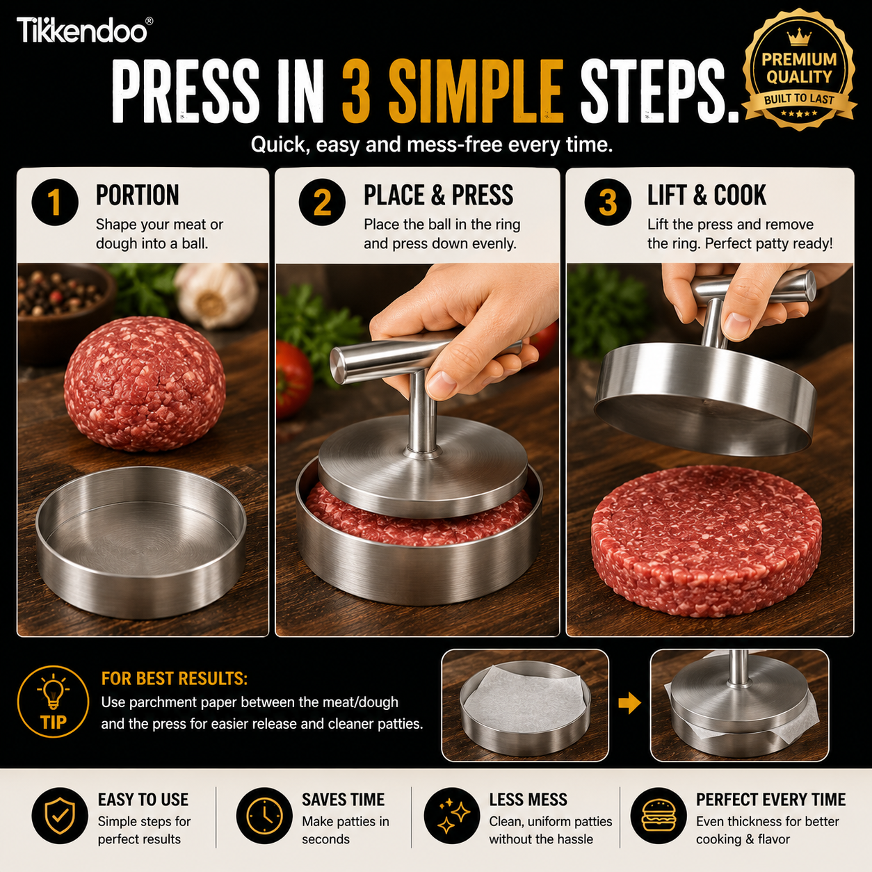 🍔 BBQ FAVORITE | Manual Burger Patty Press – Uniform Round Patties for Grilling, Meal Prep & Home Cooking