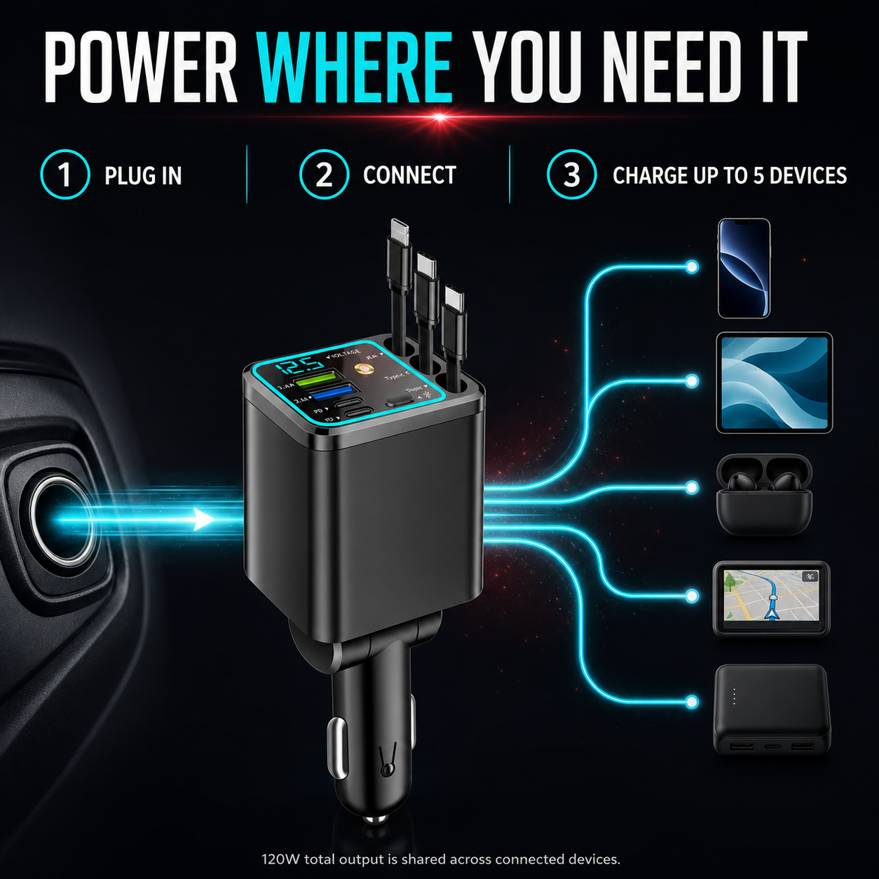 Starry Ambient Light 7-in-1 Fast Car Charger
