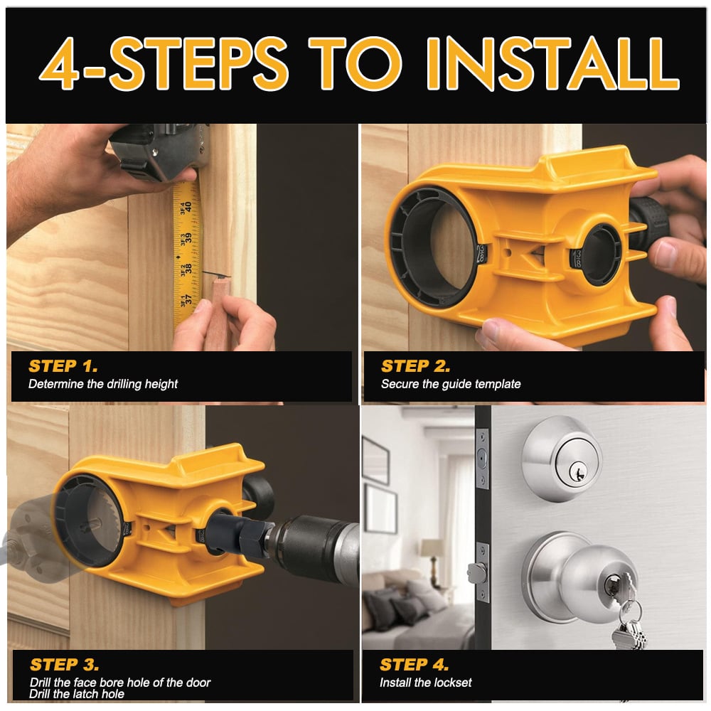 🚪 Door Lock Installation Jig Kit | Wood Door Knob & Deadbolt Hole Drilling Set