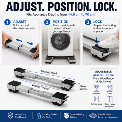 🛠️2-Pack Telescopic Appliance Dolly, Lockable Wheels, 4cm Low Profile, 44.6–70cm Fit