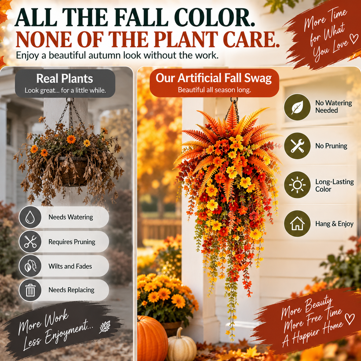 🏡 FALL PORCH FAVORITE | Cascading Artificial Fern Swag – Autumn Hanging Decor for Entryways, Columns & Gates