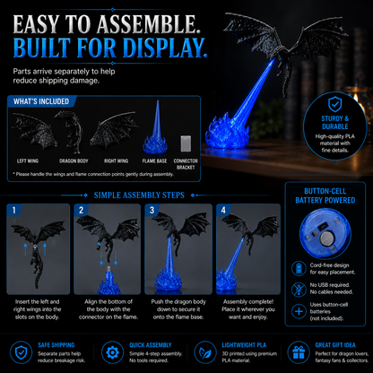 🔥 HOT SALE 🐉| 3D Fire-Breathing Dragon LED Display – Fantasy Bookshelf Decor with Glowing Flame