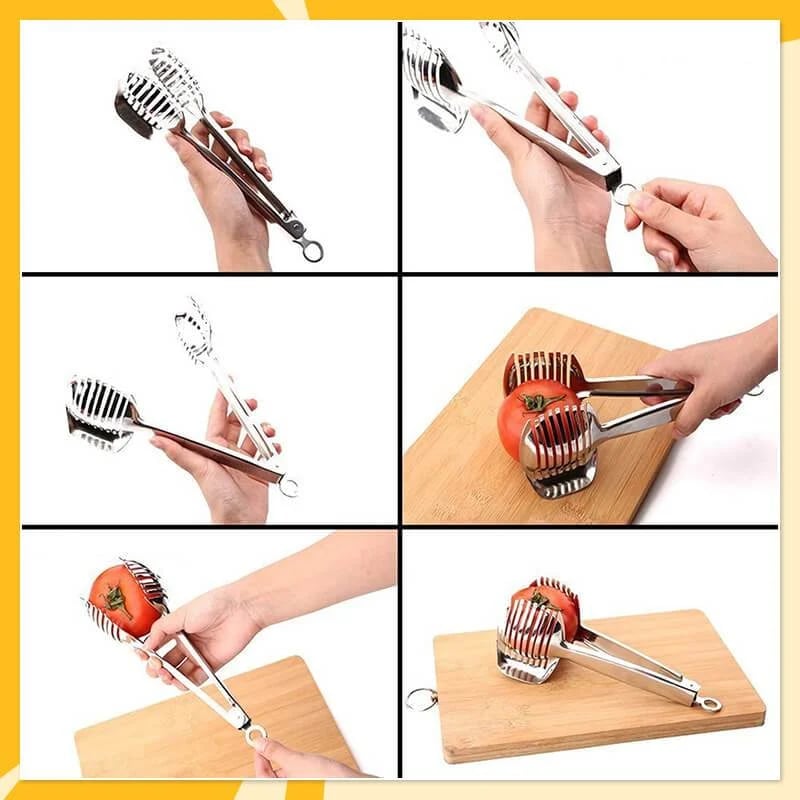 Creative Kitchen Slice Cutting Tool, Food‑Grade Aluminum Alloy Hand‑Held Slicer, Quick Slicing Holder for Lemon, Tomato, Onion & Soft Fruits Vegetables