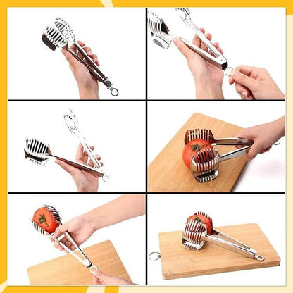 Creative Kitchen Slice Cutting Tool, Food‑Grade Aluminum Alloy Hand‑Held Slicer, Quick Slicing Holder for Lemon, Tomato, Onion & Soft Fruits Vegetables