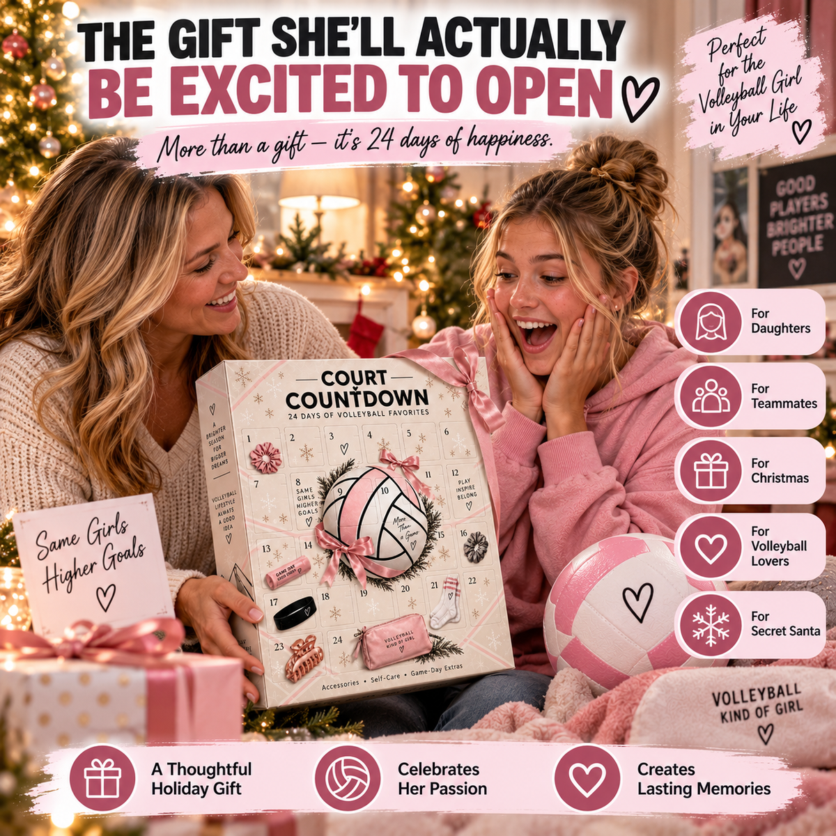 🏐 Volleyball Advent Calendar – 24-Day Christmas Countdown Gift for Girls, Players & Teammates