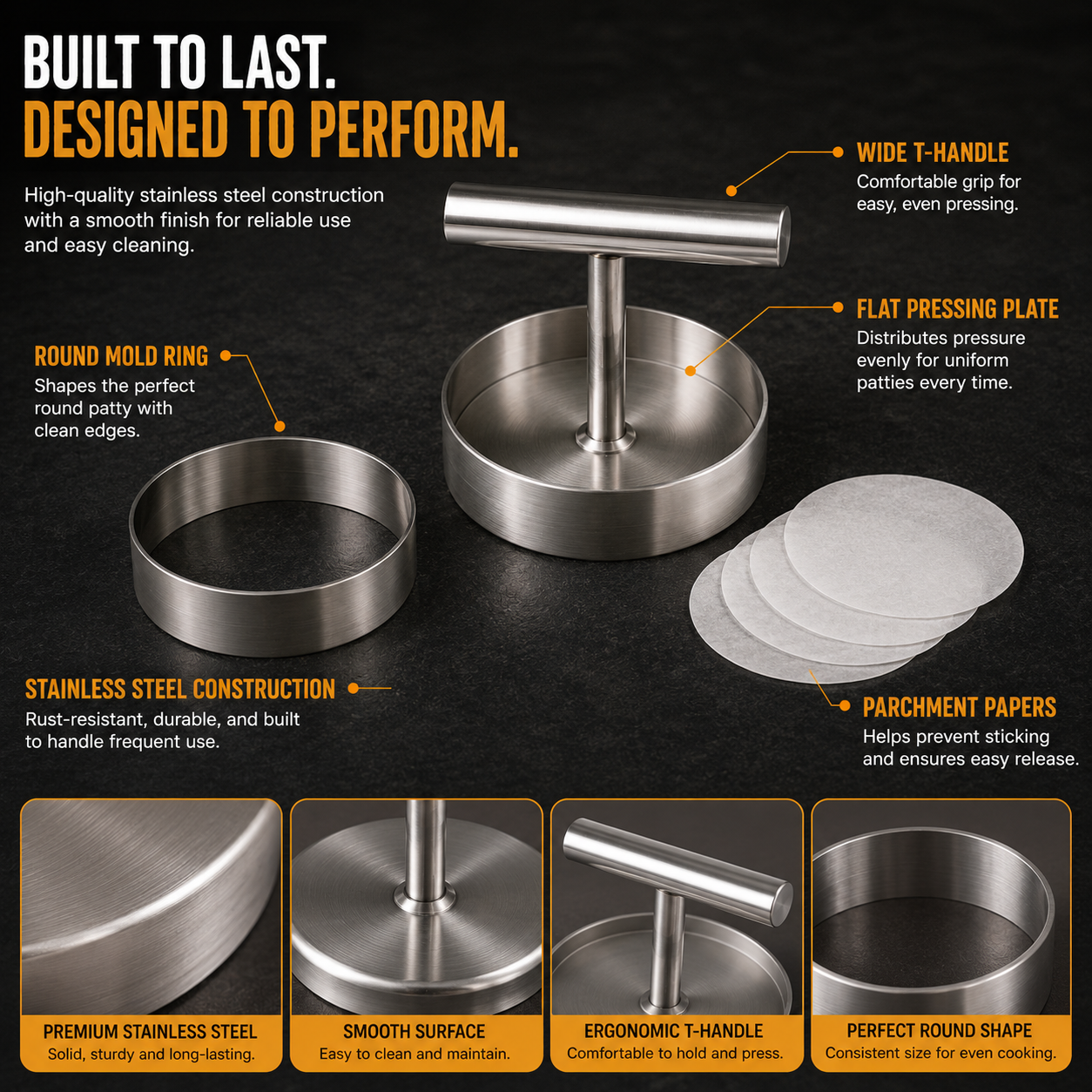 🍔 BBQ FAVORITE | Manual Burger Patty Press – Uniform Round Patties for Grilling, Meal Prep & Home Cooking
